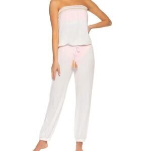Soluna NWT Malibu Strapless Drawstring Waist White Jumpsuit Size L